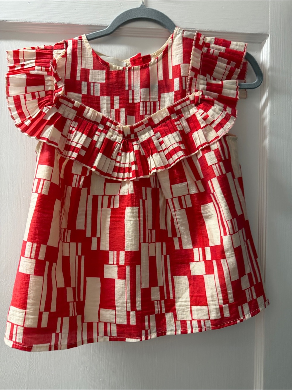 Red & Cream Ruffle Yoke Top